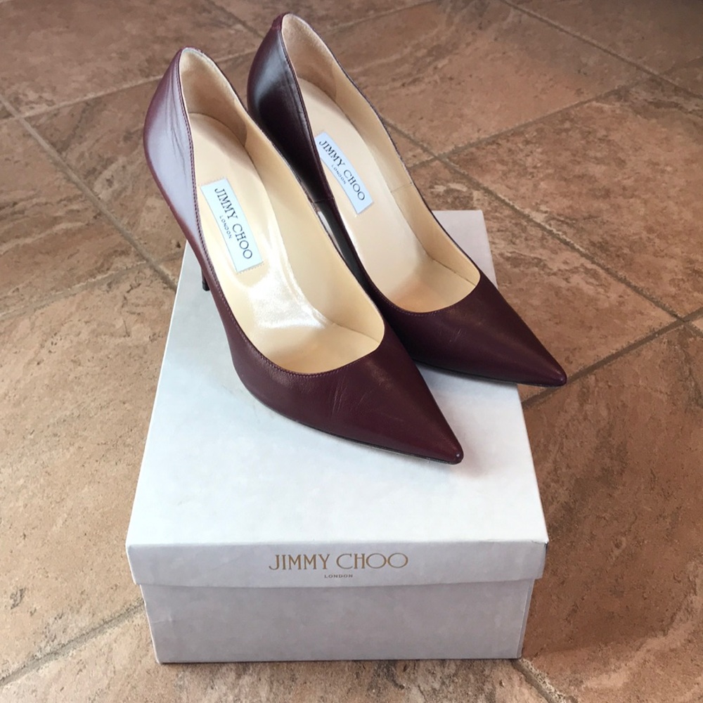 Jimmy Choo deep berry heels with box and dust bag,